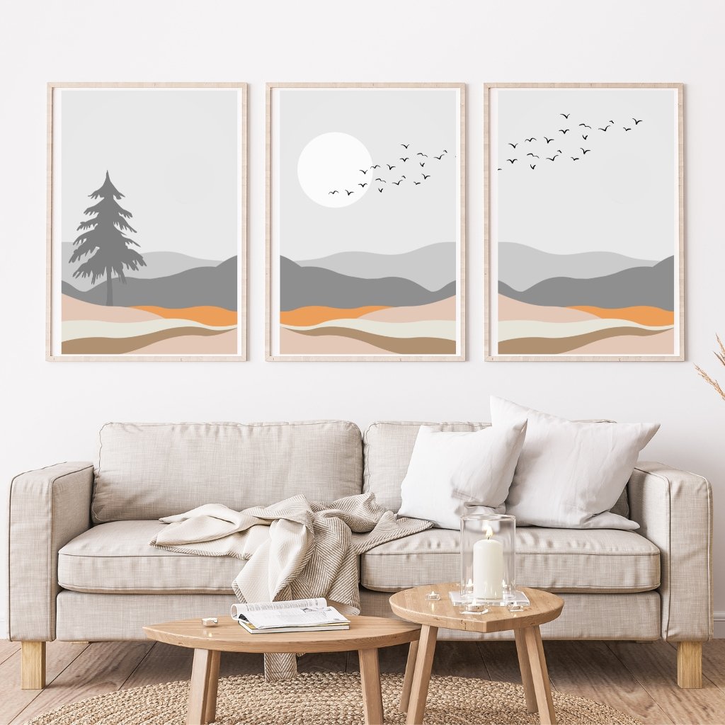Abstract Landscape Wall Art set of 3 Print for Living Room
