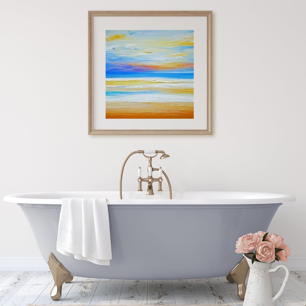 Pastel Blue and Beige Ocean Print Set of 3 Beach wall Art Work - Image 4