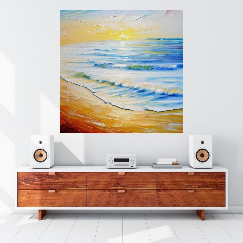 Pastel Blue and Beige Ocean Print Set of 3 Beach wall Art Work - Image 3