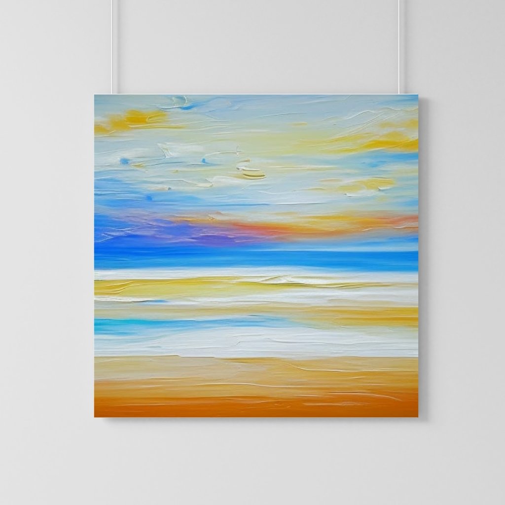 Pastel Blue and Beige Ocean Print Set of 3 Beach wall Art Work - Image 5