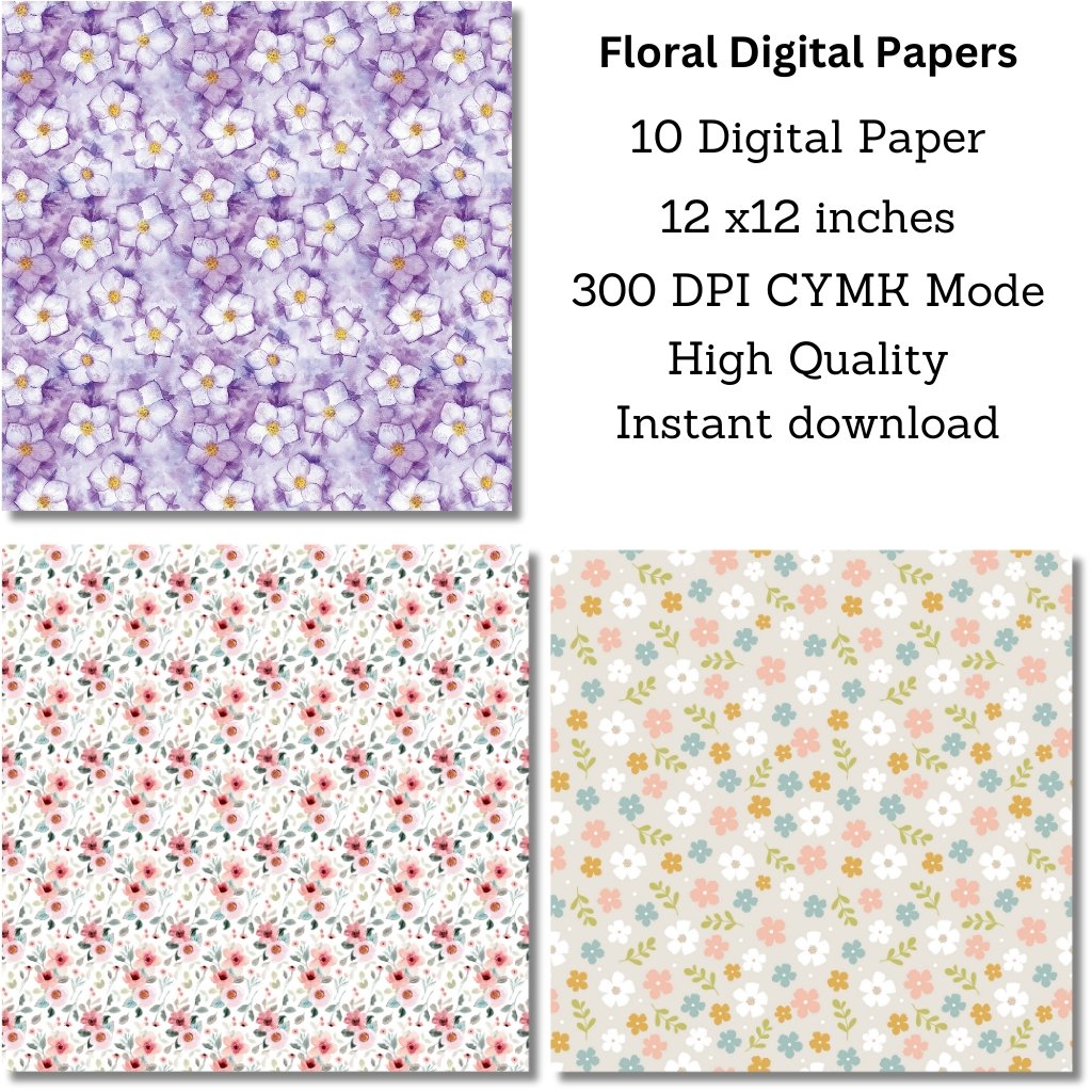 Floral Digital Paper Sheets