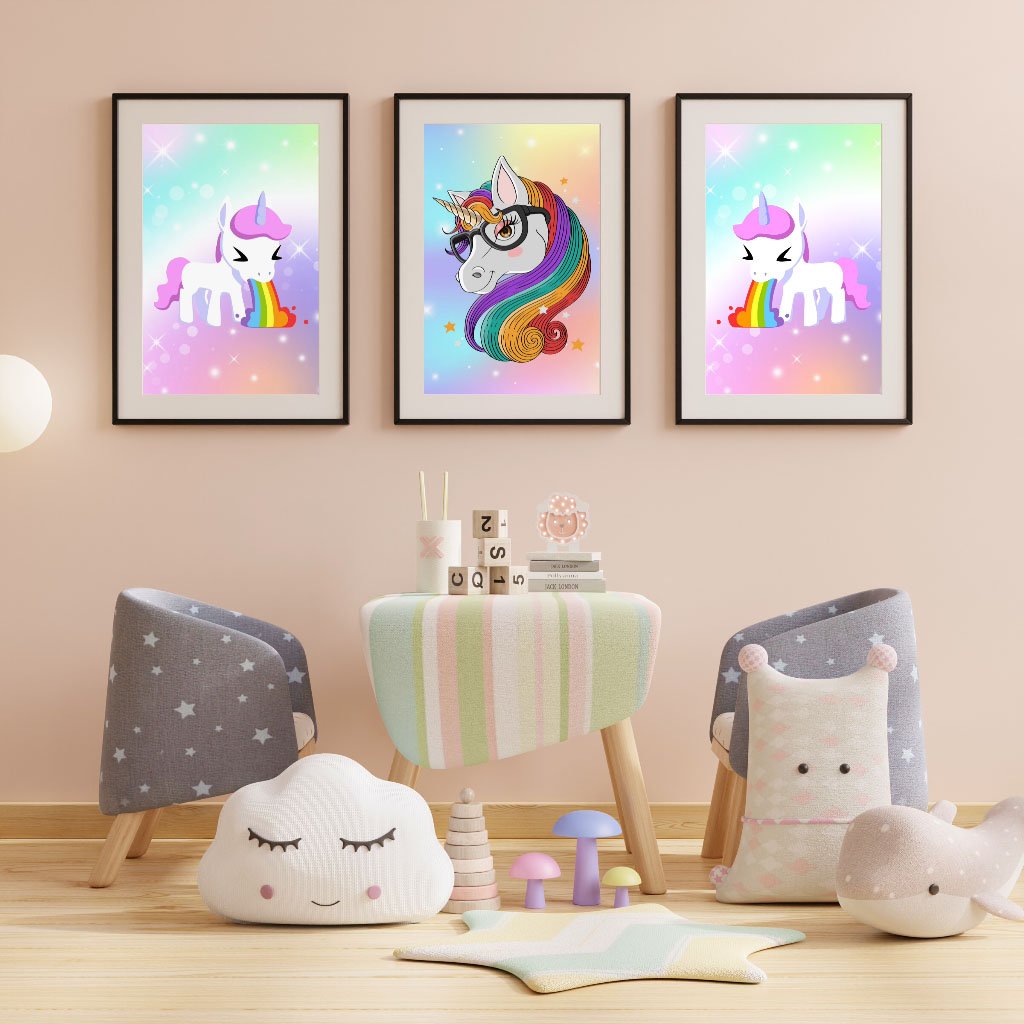 Purple Unicorn Prints for Girls Bedroom Decor