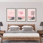 Abstract Pink and Blue wall Art | Set of 3 Minimalist Wall Art | Scenery Wall Art