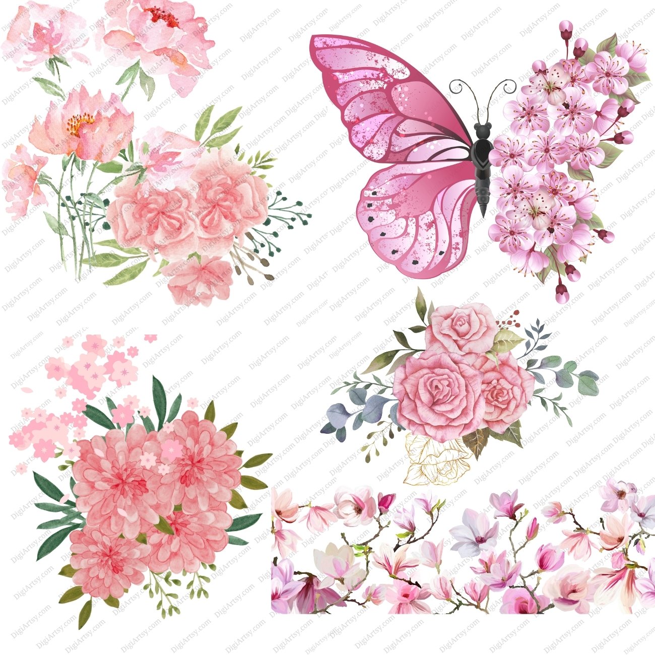 Watercolor Pink Flower Clipart