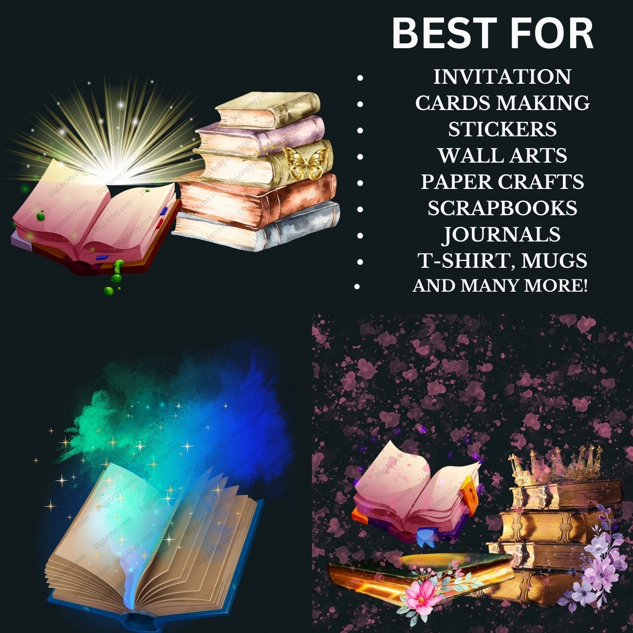 watercolor Fantasy Books Clipart