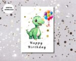 Printable Birthday Card| Digital Card for Birthday | Happy Birthday Green Dino