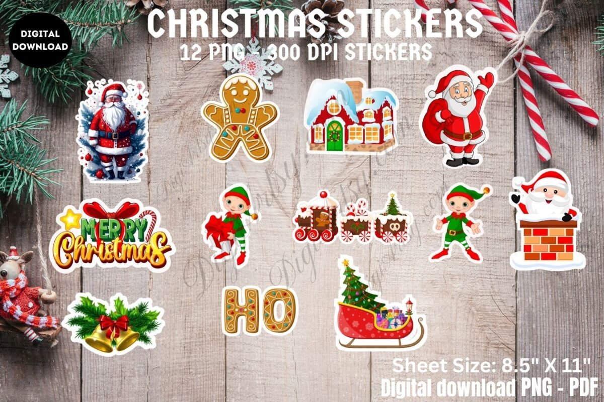 12 Unique Christmas digital Stickers for planner