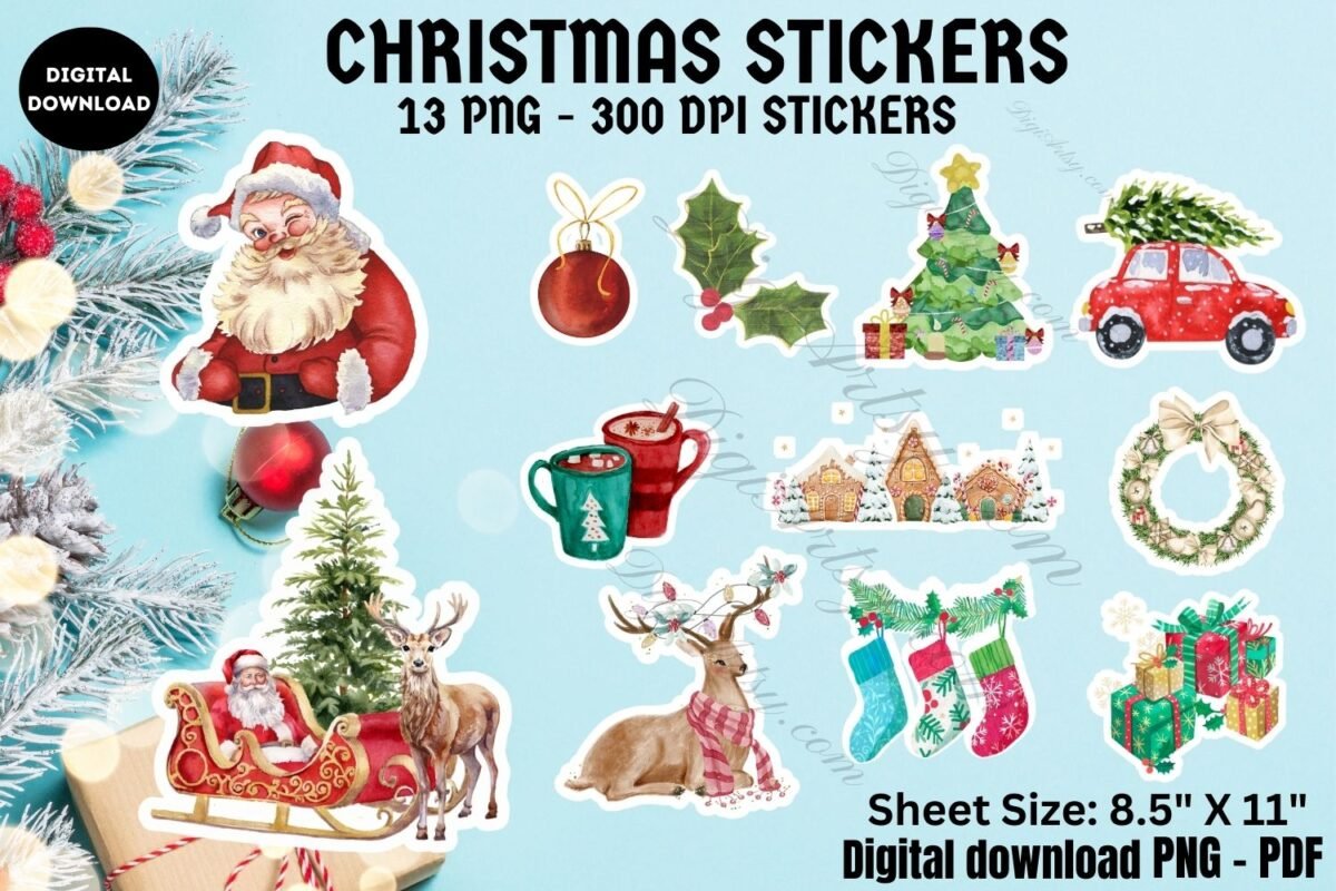13 Christmas digital Stickers for planner