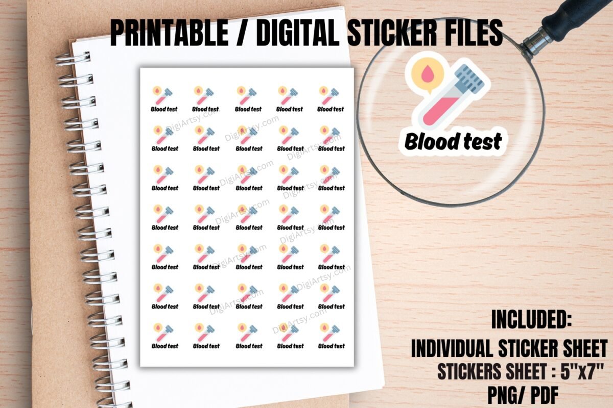 Blood Test Printable Planner stickers for Healthcare