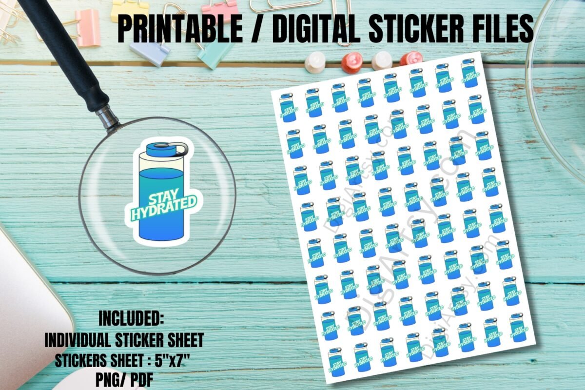 Water Bottle Printable Planner Stickers for Fitness