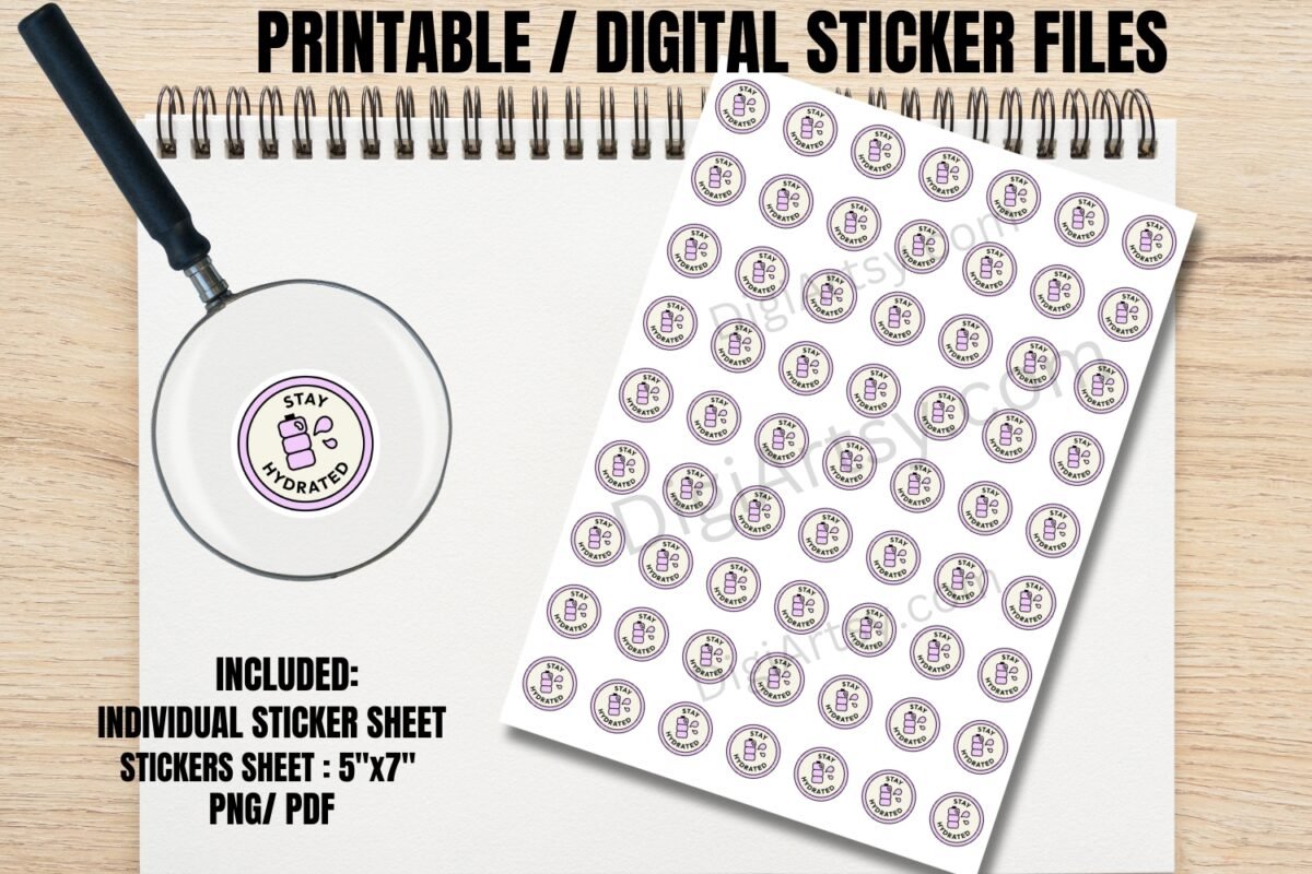 Icon Style Stay Hydrated Printable Planner Stickers