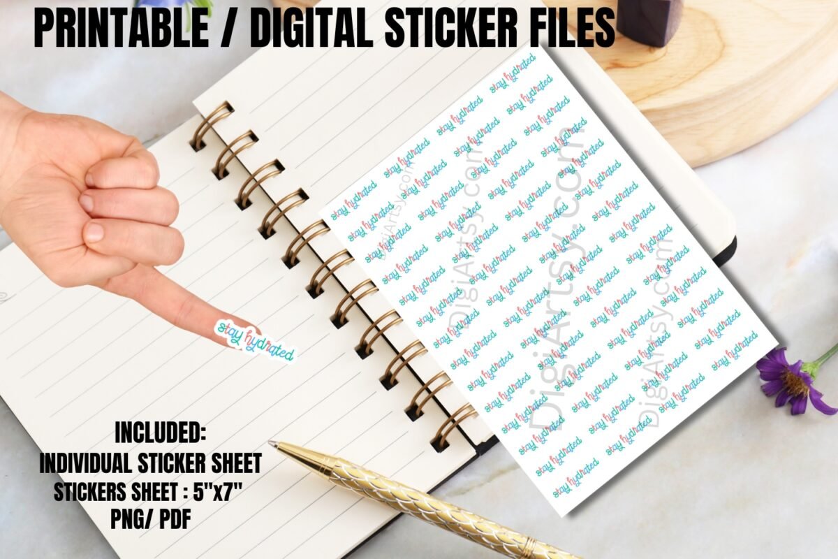 Hand Written Stay Hydrated Printable Planner Stickers