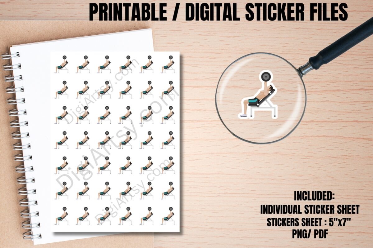 Inclined Bench Press Printable Planner Stickers