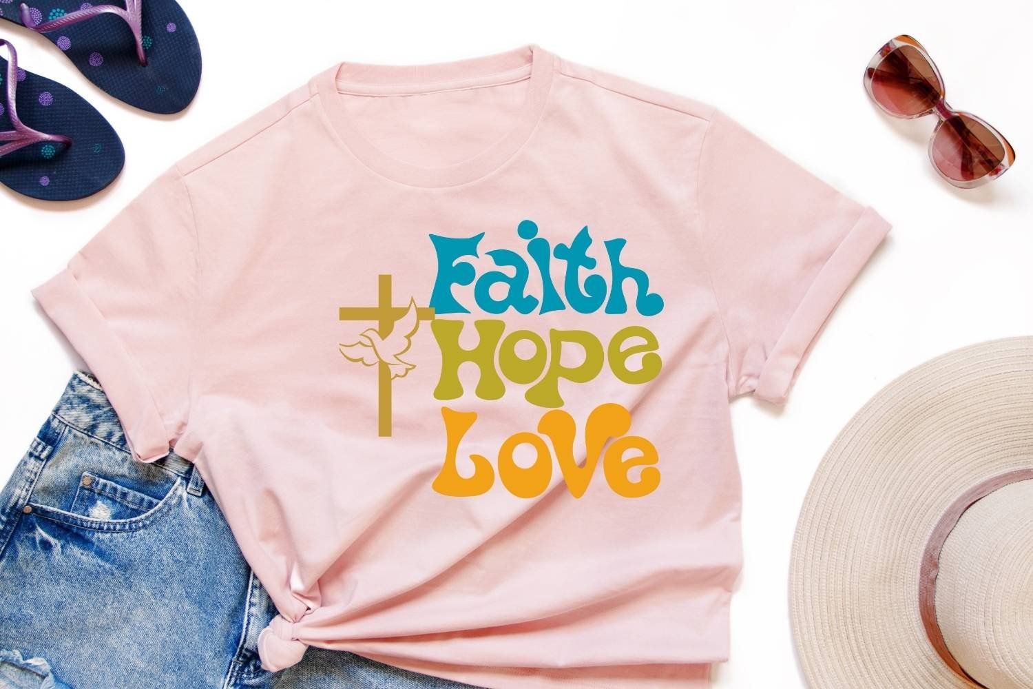 Positive Christian Tshirt Design Faith Hope Love - Image 3