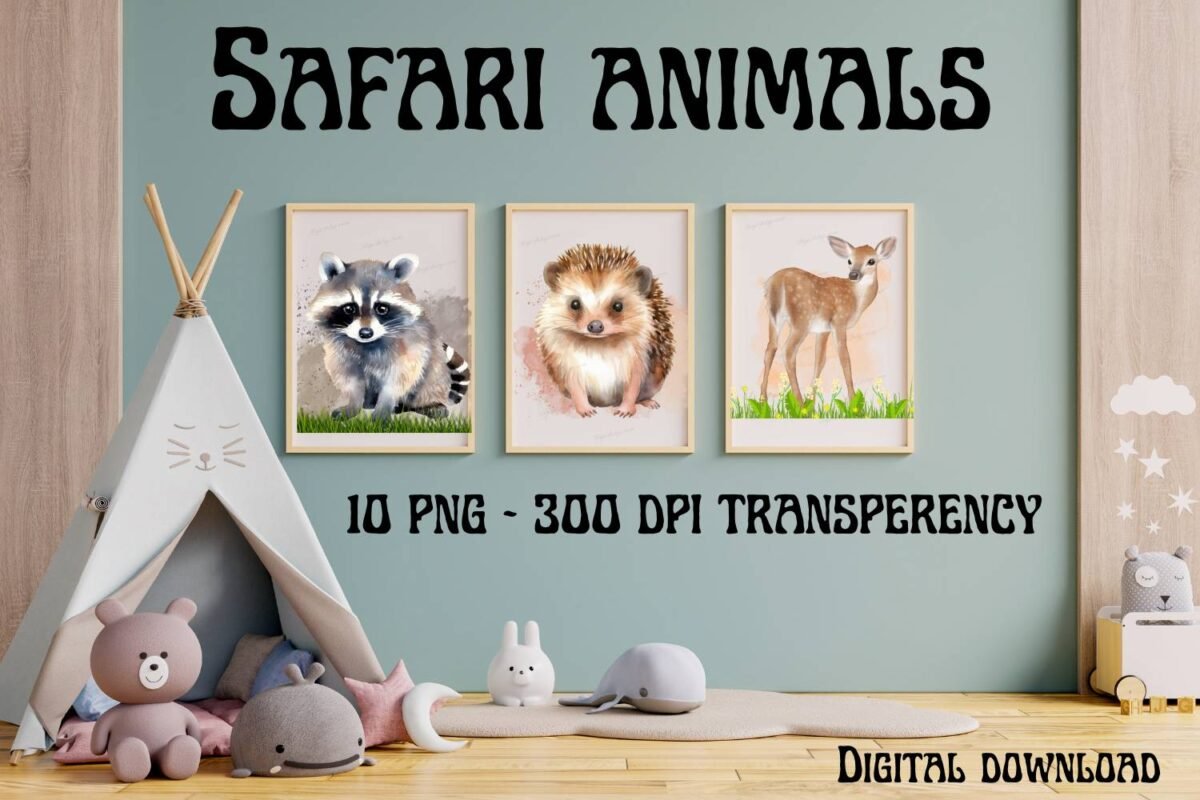 Watercolor Safari Animals Cliparts