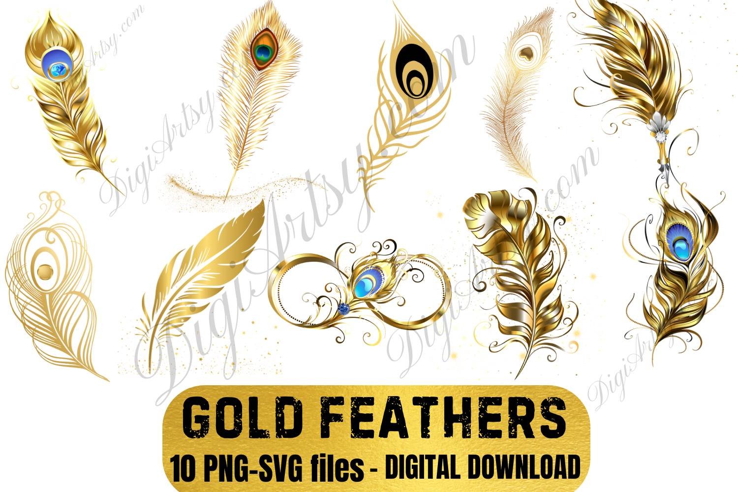 10 Gold Foil Feathers Clipart Collection - Image 2