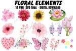 14 FLOURISH Watercolor Floral Elements Clipart