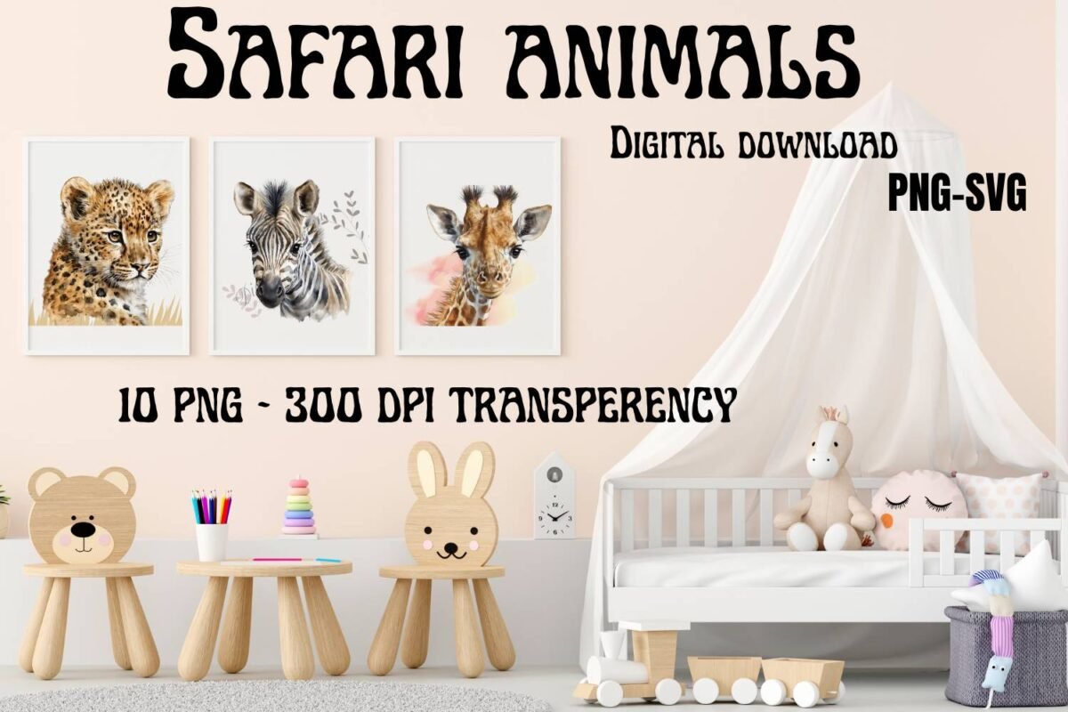 Watercolor Safari Animals Clipart