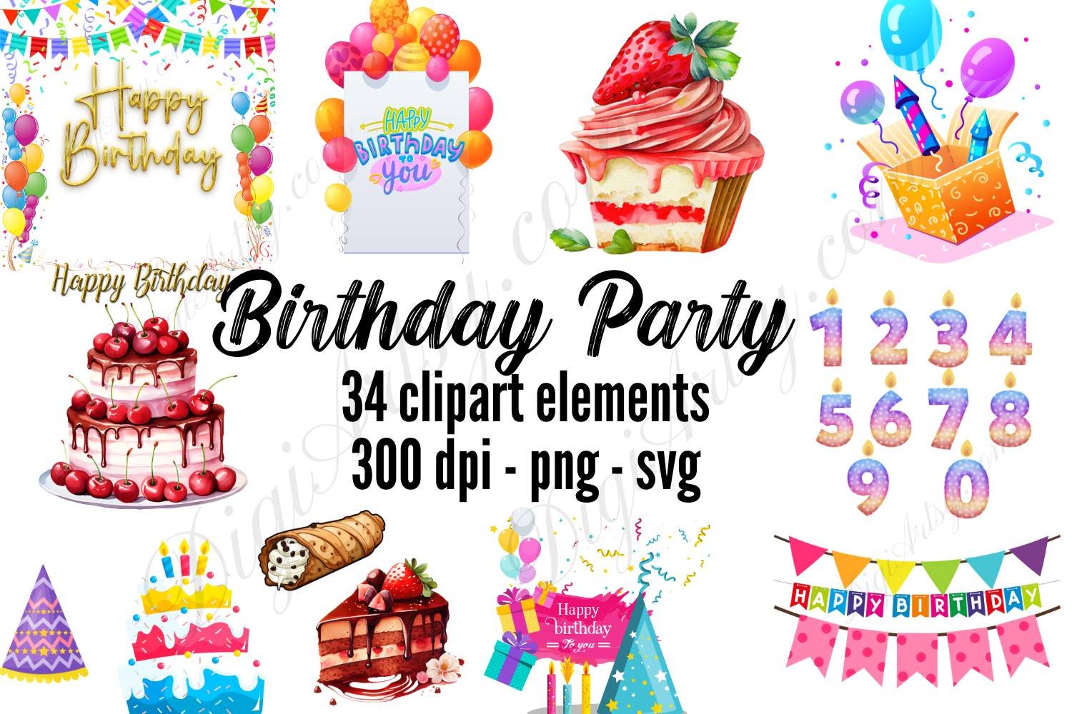 Happy Birthday Clipart Bundle