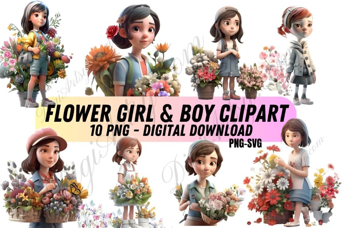 10 Cute Flower Girl Flower Boy Clipart Collection