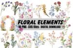 20 Watercolor wild Flowers Elements Clipart PNG