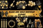 Black and Gold Happy Birthday Clipart Bundle