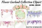 Watercolor Floral Garland Clipart Bundle
