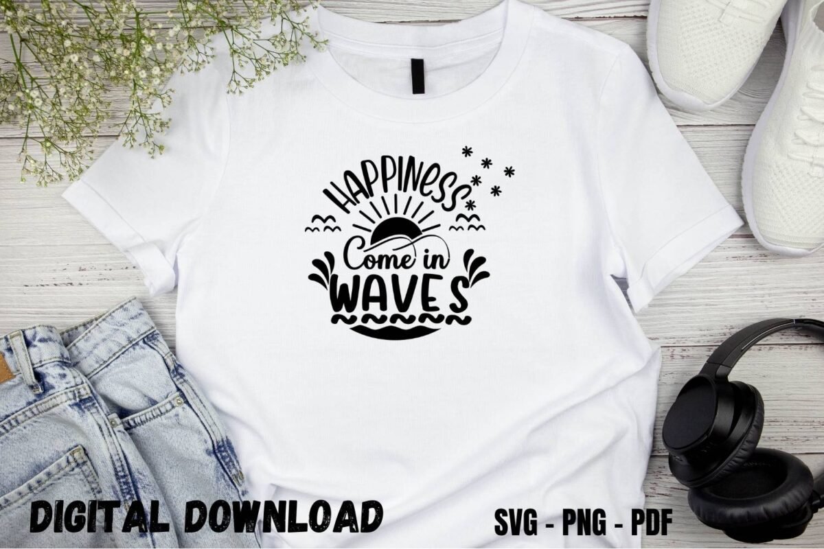 Happiness Come in Waves T-shirt Design Print