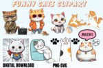 20 Funny Cats Digital Cliparts Bundle