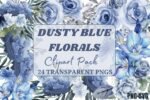 Dusty Blue Watercolor Floral Clipart