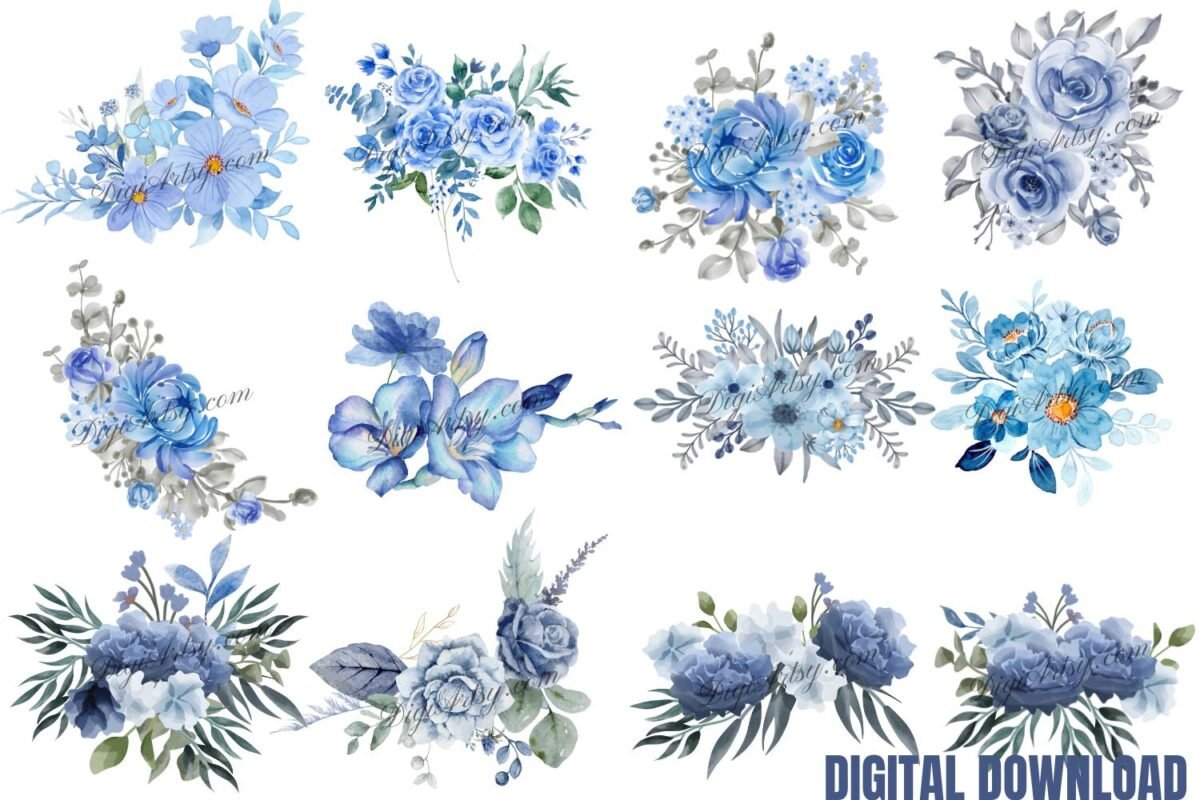 Dusty Blue Floral Clipart