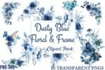 Watercolor Dusty Blue Floral ClipArt