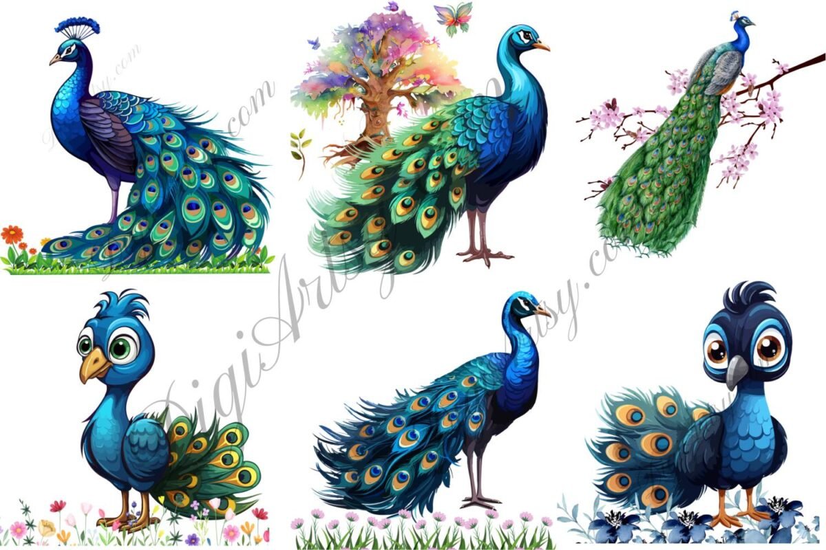 Watercolor Peacock Clipart