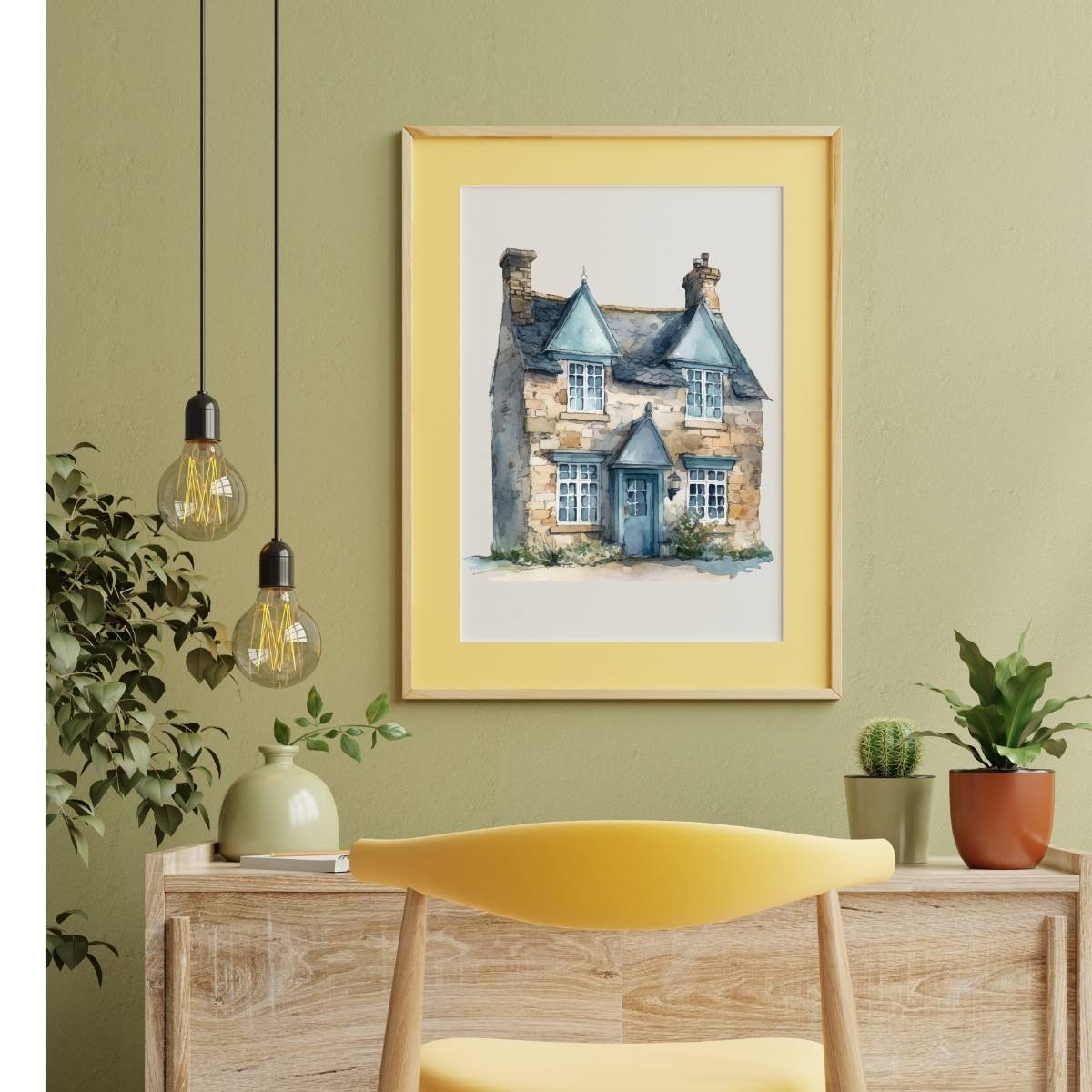 Watercolor House minimalist wall art