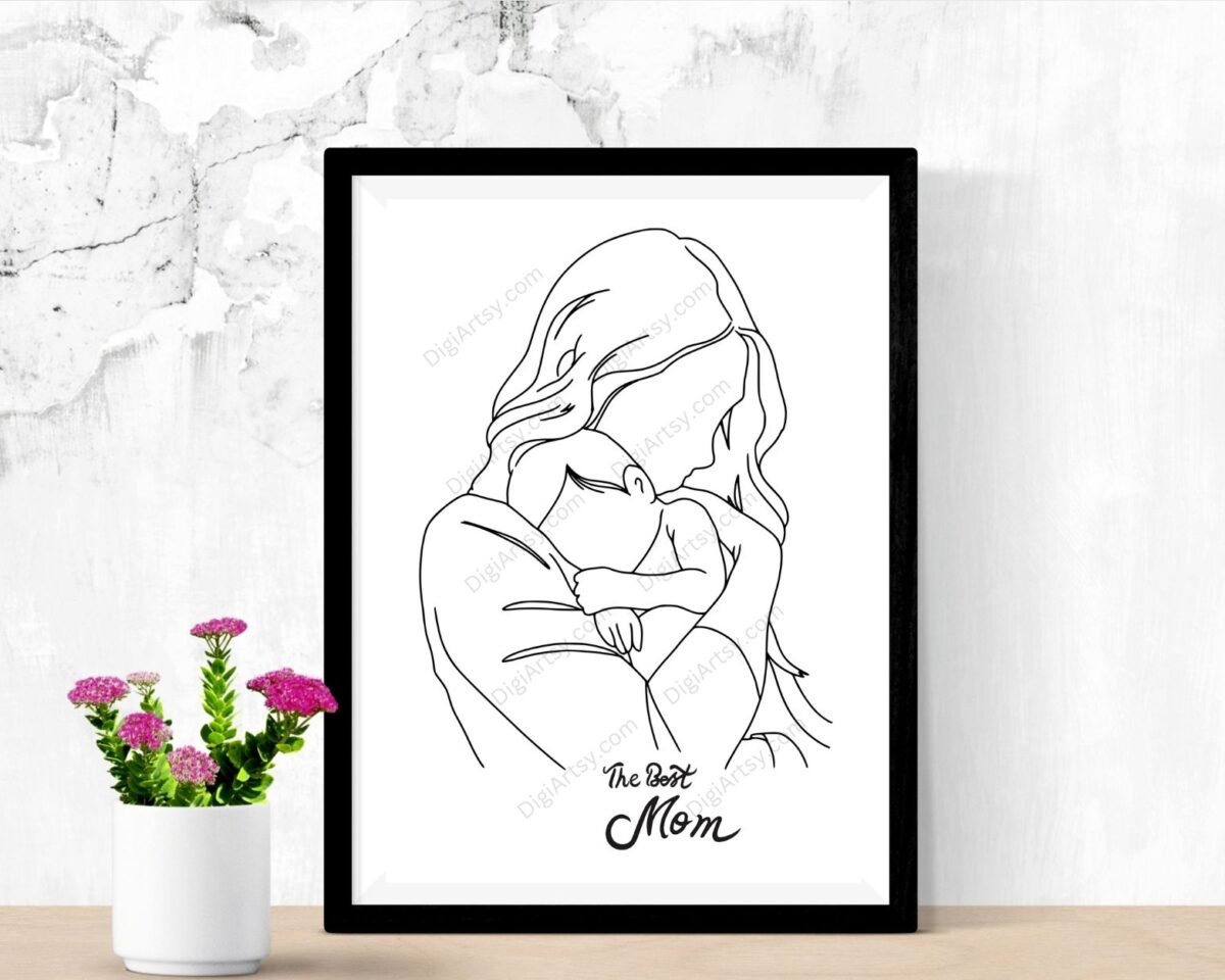 Mom and Baby Line Art