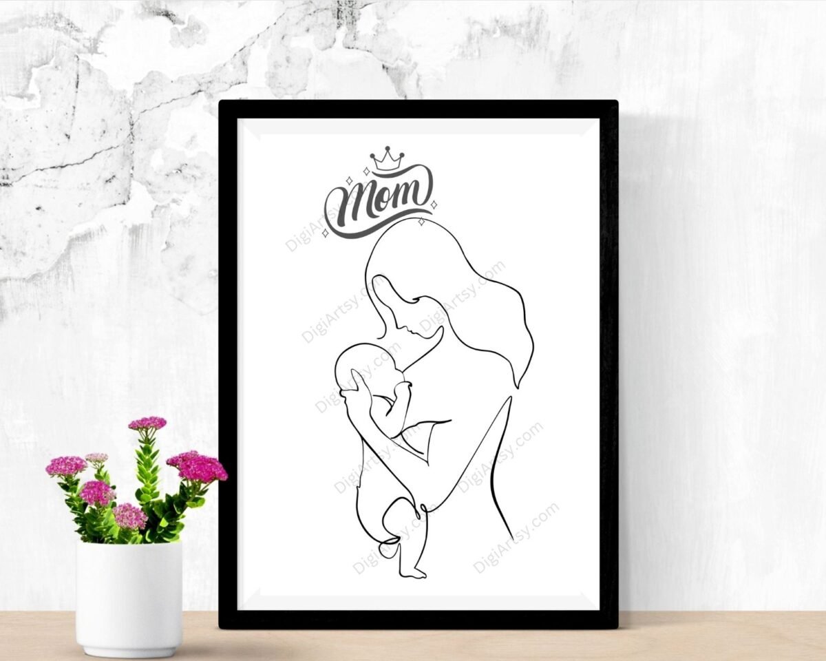 Mom and Baby Line Art