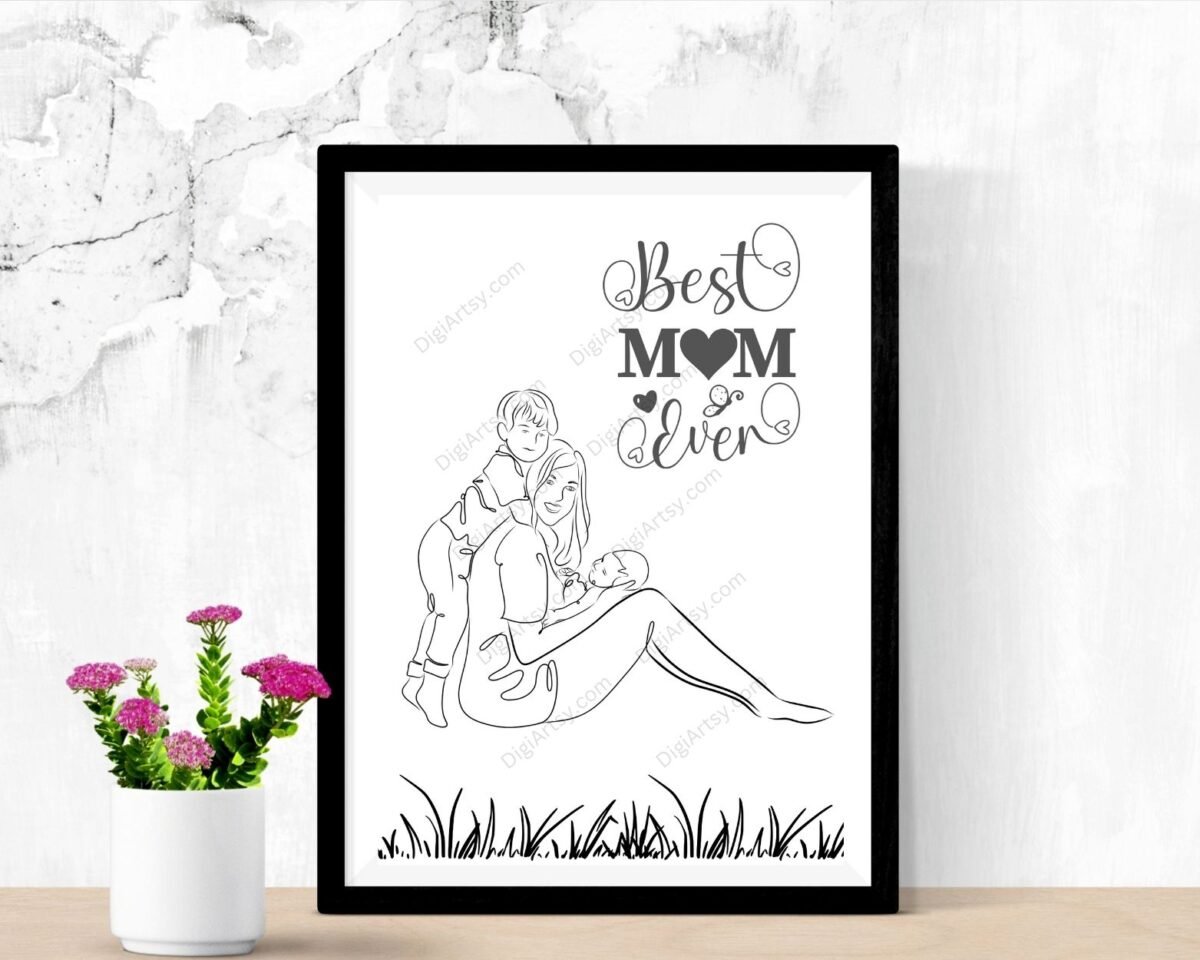 Mother and Children Wall Art Print Best Mom Ever