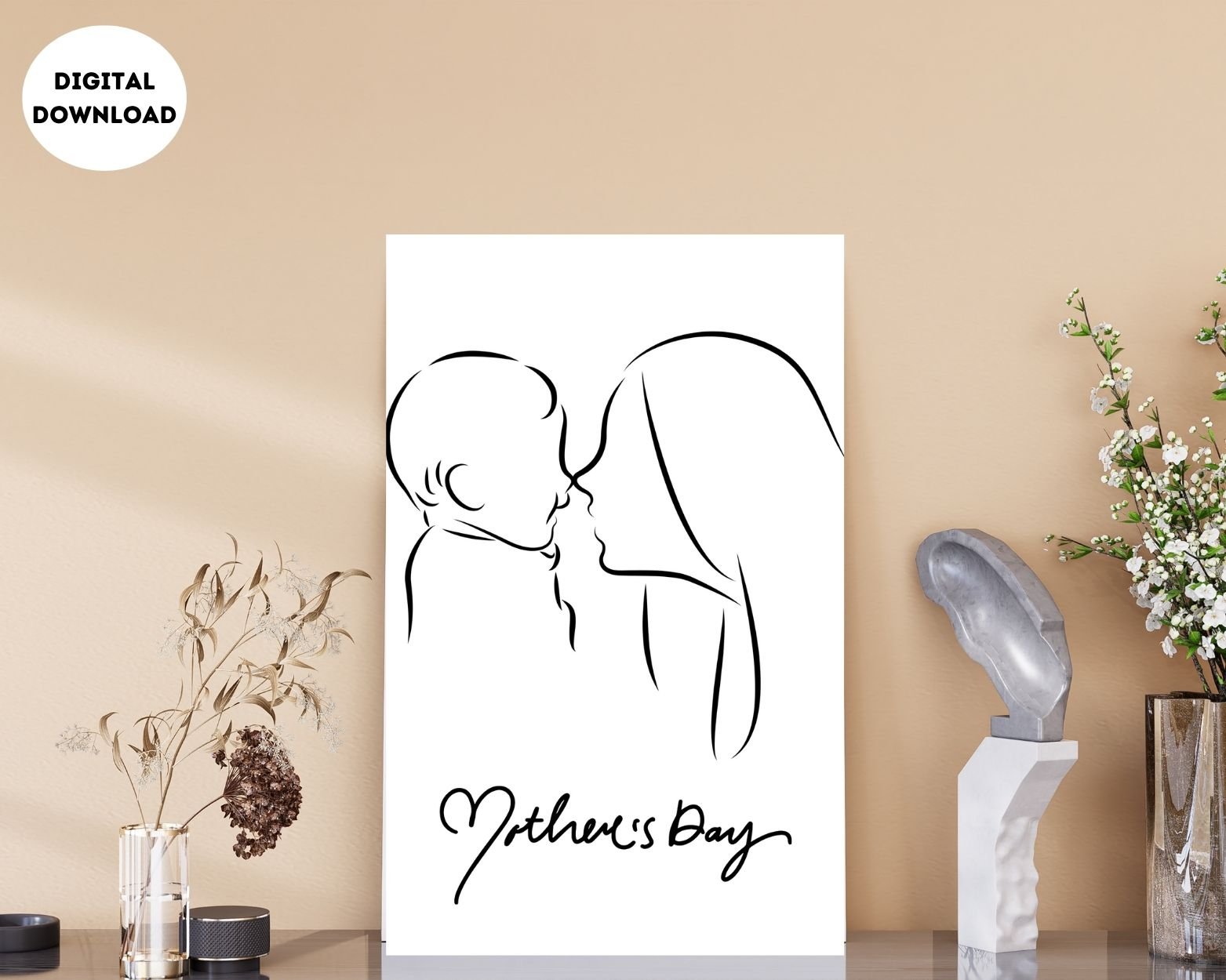 Mother's Day Line Art Drawing Gift