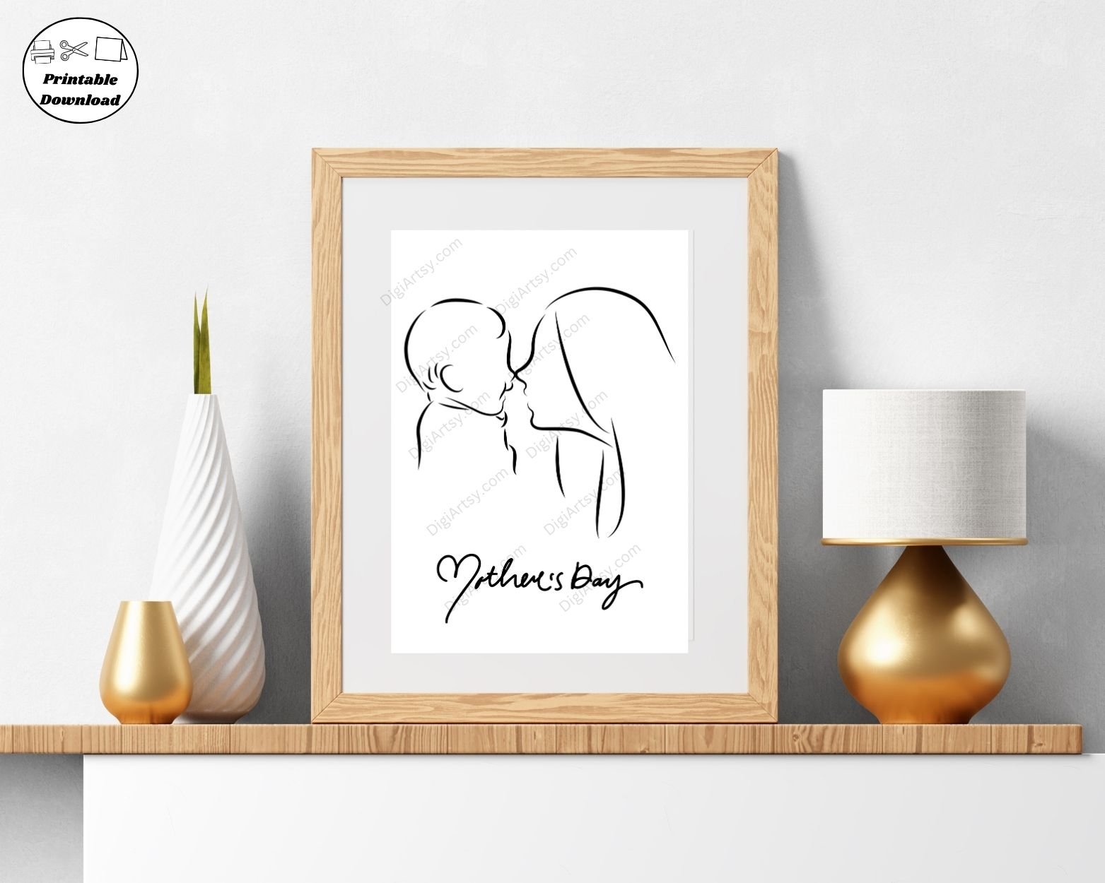 Mom and Baby Line Art