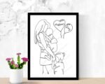 Mom Boy and Girl Line Drawing Print