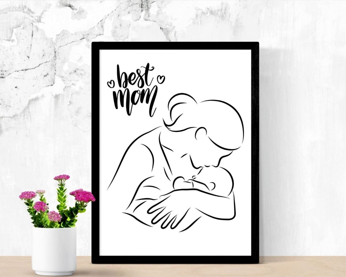 Mom and Baby Line Art