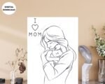 Mom Holding Baby Line Art Wall Decor