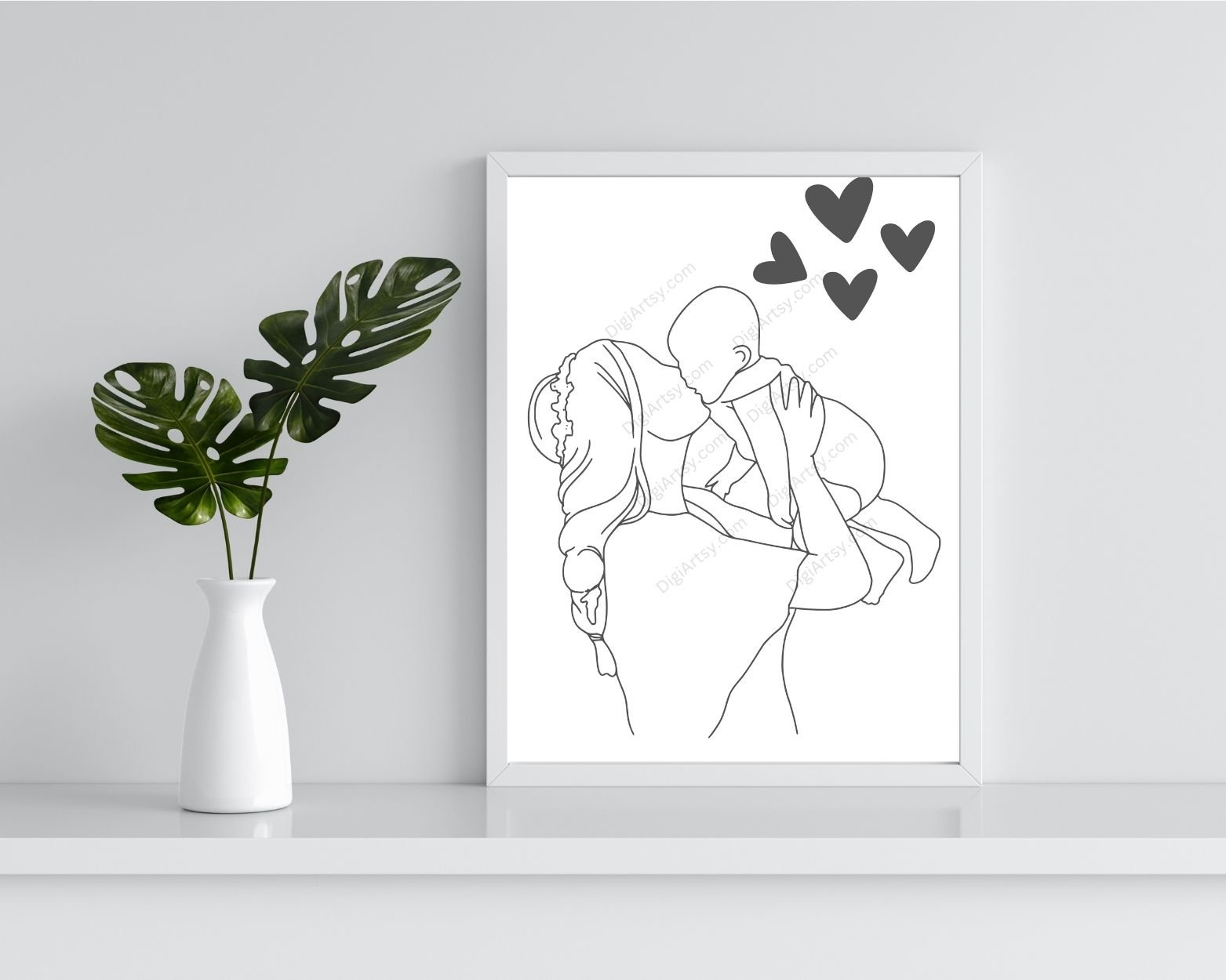 Mom and Baby Line Art