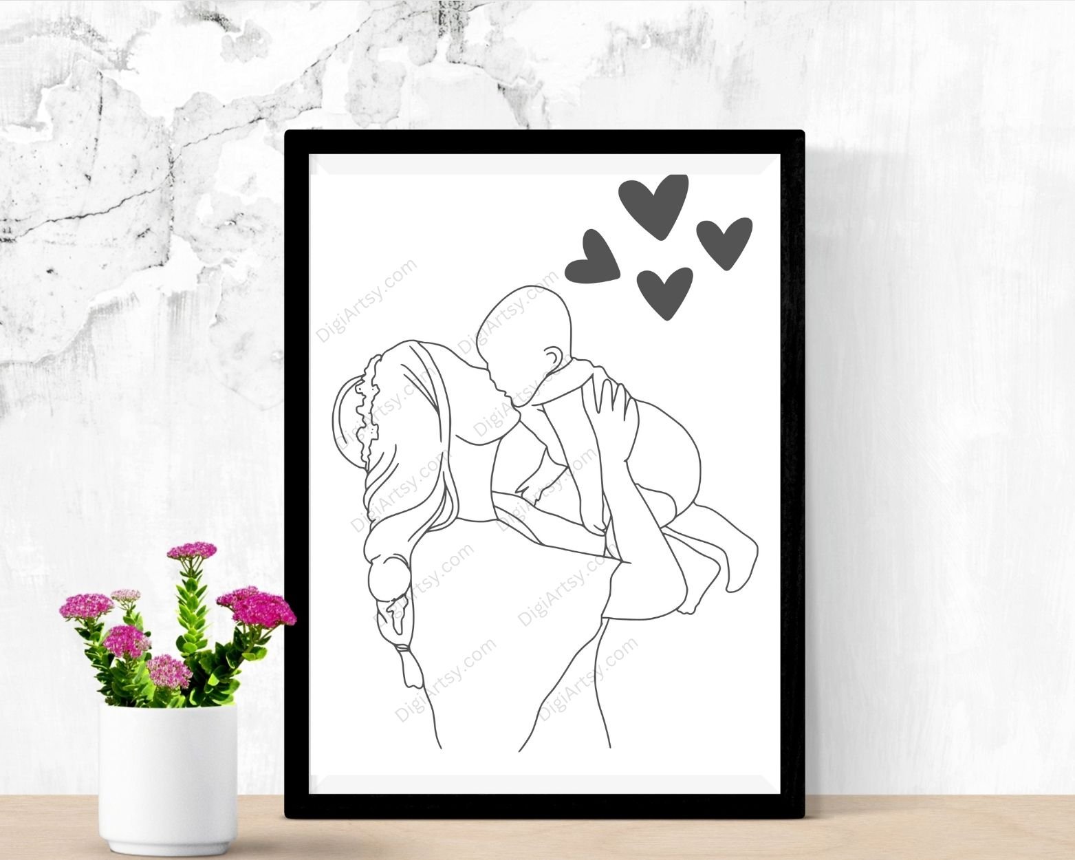 Mother and Baby Line Art Wall Decor