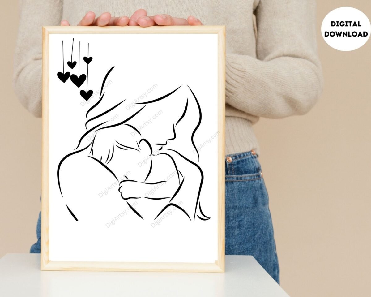 Mom and infant Line Art wall Decor