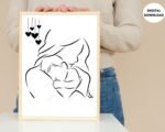 Mom and infant Line Art wall Decor