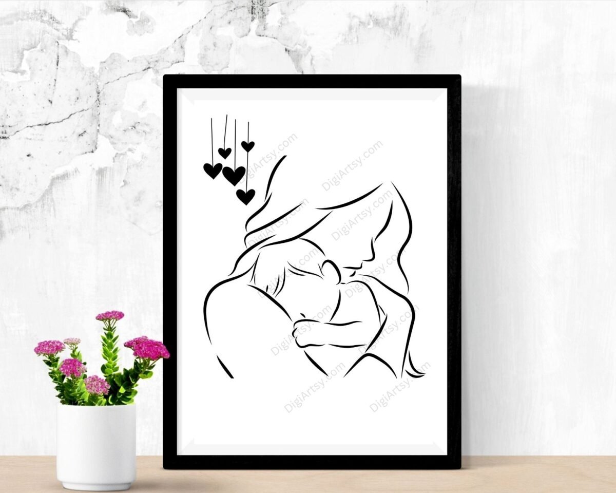 Mom and Baby Line Art