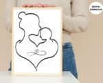 Mother and Baby Line Art in Heart