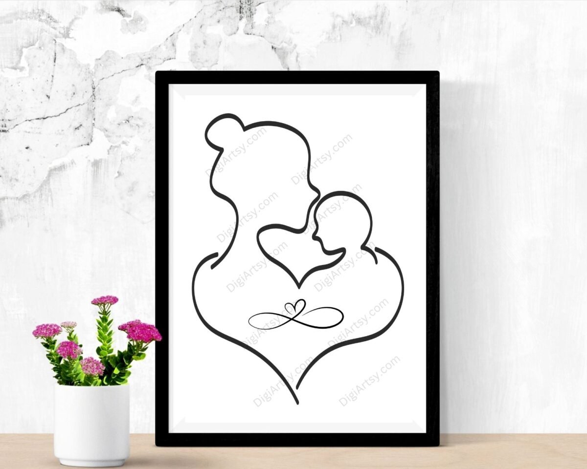 Mom and Baby Line Art