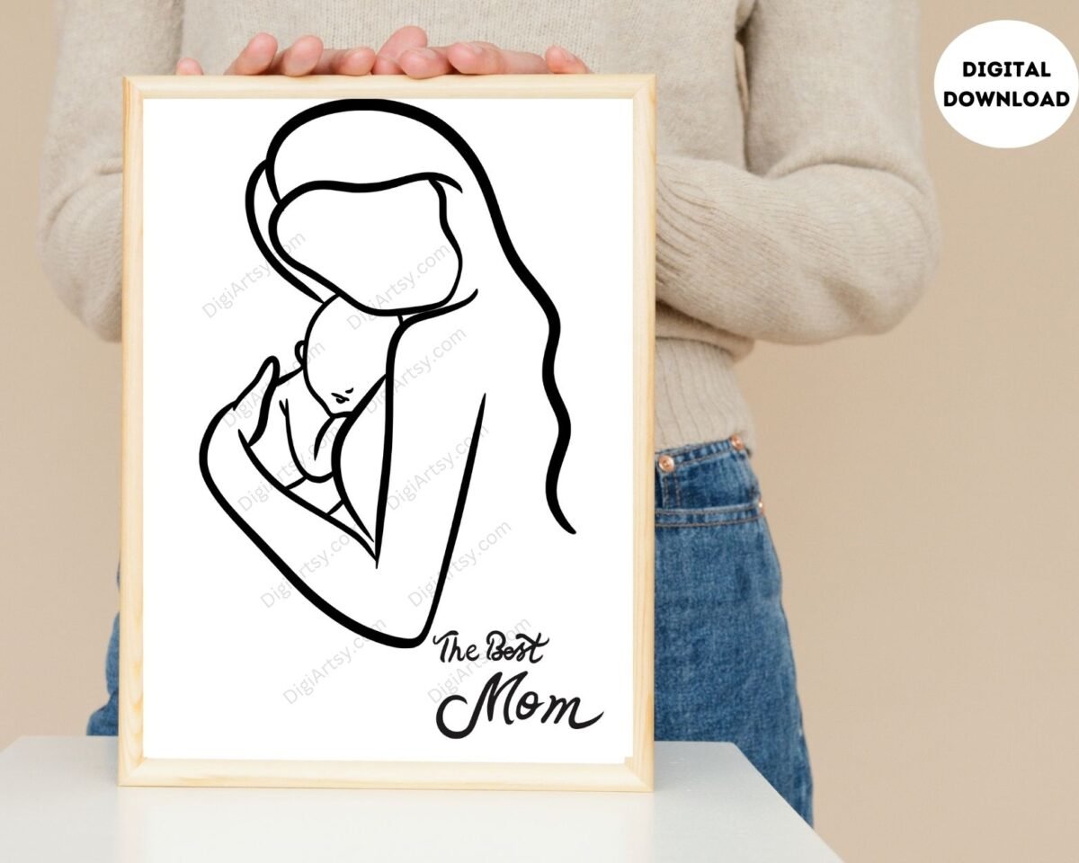 Line Art Drawing Mother Holding Baby